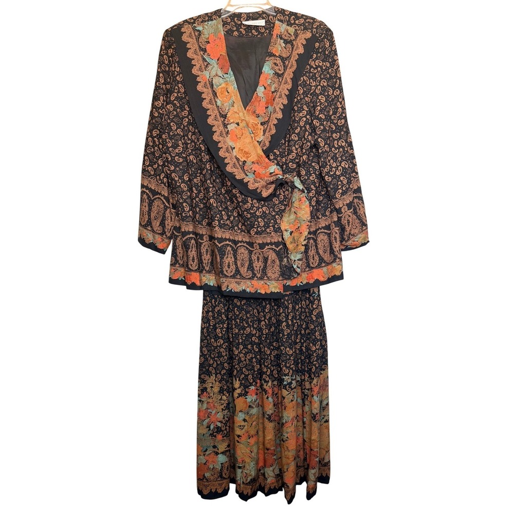 A.C Sport Skirt Suit Women 20W Paisley Floral Wrap Jacket Maxi Skirt QuietLuxury